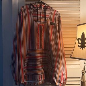 Men’s North Face jacket XL with hoodie. brown,orange,yellow,white striped